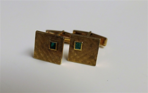 Pair of Gold Cufflinks with Emerald Stones 