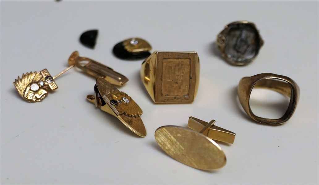 Lot of Scrap Gold Including Damaged Rings, Cufflink Pieces, and Broken Stone