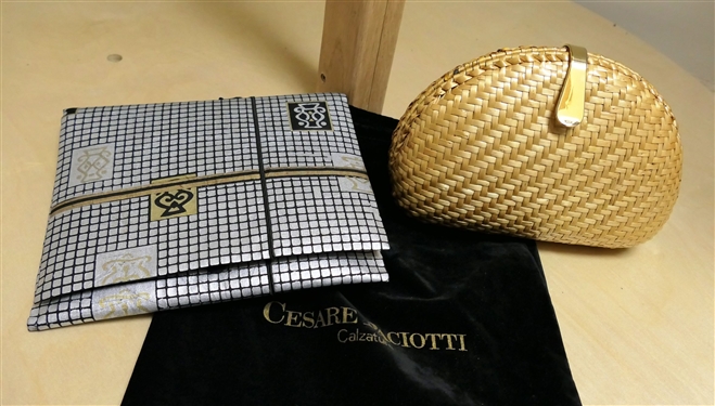 I. Santi Straw Evening Bag and Handmade Purse from Vintage Black Silk Japanese Obi