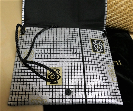 I. Santi Straw Evening Bag and Handmade Purse from Vintage Black Silk Japanese Obi