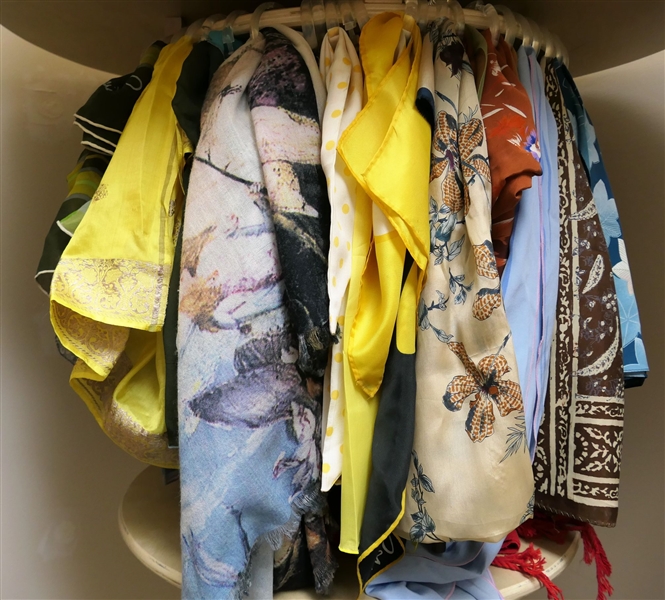 Lot of 61 Scarves including Gucci, Oscar de la Renta, Echo, Silk, and More