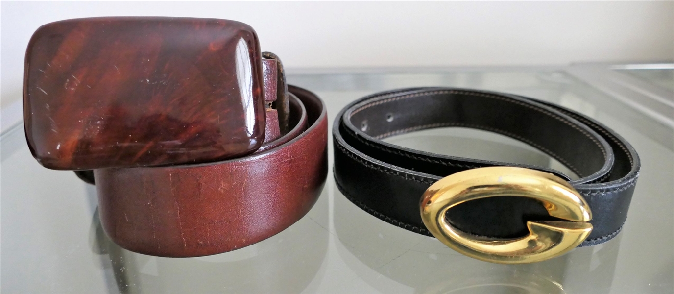 Black Leather Gucci Belt and Redwood Burl Belt From California