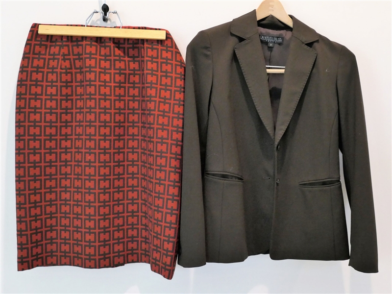 Oscar de la Renta Burgundy and Brown Skirt Size 6 and Lafayette 148 Brown Blazer Size 0P