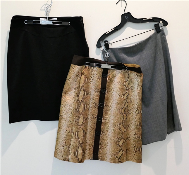 Valentino Black Skirt, Armani Gray Skirt, and Lafayette 148 Snake Print Skirt