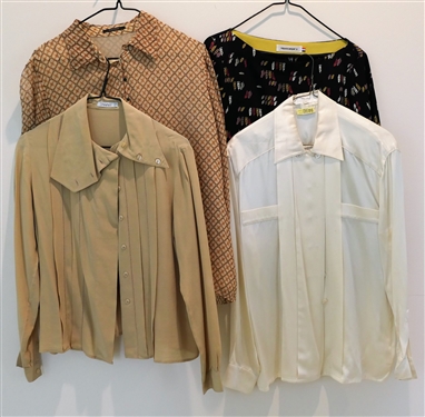 2 Tahari Blouses, Escada White Satin Blouse, and Hippocampe Feather Blouse Size 36