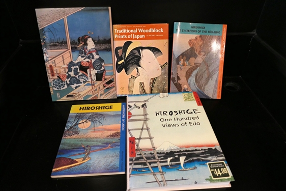 Lot of Japanese/Asian Books including Traditional Woodblock Prints of Japan Hiroshige The 53 Stations of The Tokaido Hiroshige Hiroshige One Hundred Views of Edo