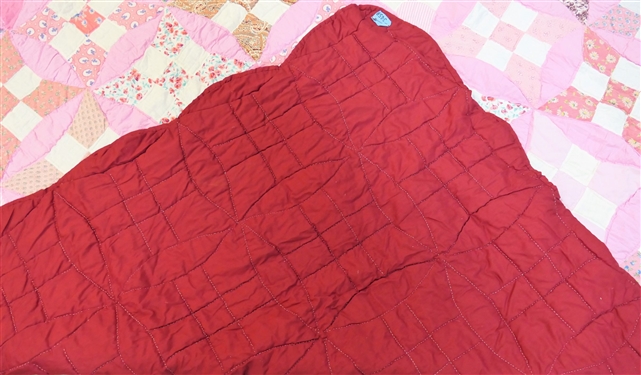 Red and Pink Handmade Quilt - Scalloped Edges - Measures 87 by 67
