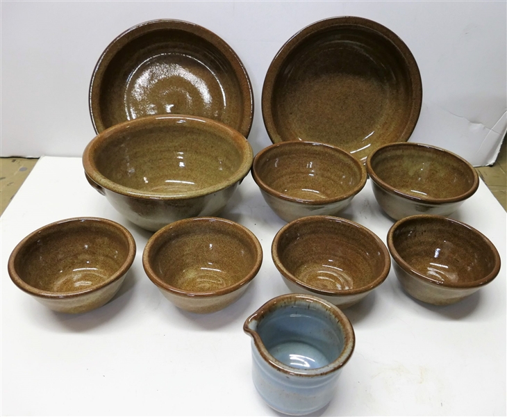 11 Pieces of Jugtown Pottery including Pamela Owen 5" bowls, Vernon Owen Bowl with Handles, Pamela Owen Dirt Dish 