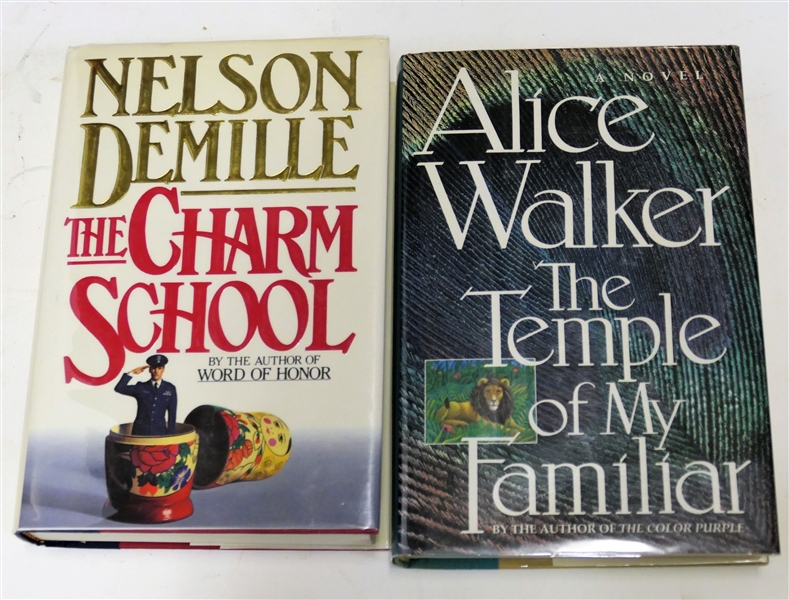 2 Author Signed First Edition Books - "The Charm School" by Nelson Demille and "The Temple of My Familiar" by Alice Walker 