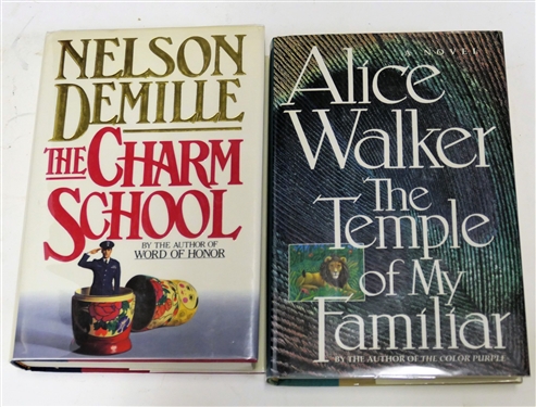 2 Author Signed First Edition Books - The Charm School by Nelson Demille and The Temple of My Familiar by Alice Walker 
