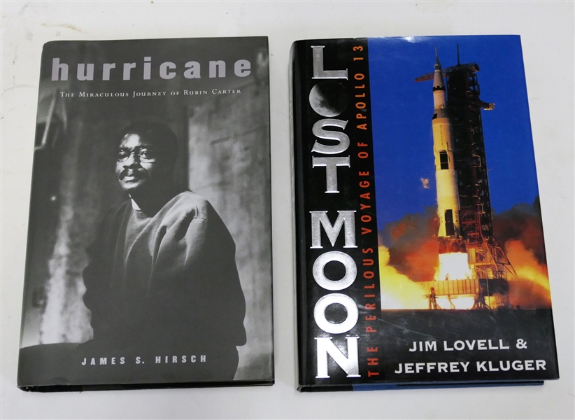 2 Author Signed Books - "Lost Moon : The Perilous Voyage of Apollo 13" by Jim Lovell & Jeffrey Kluger and "Hurricane : The Miraculous Journey of Rubin Carter" by James S. Hirsch