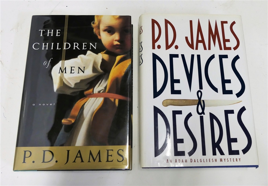 2 Author Signed First Edition Books - "The Children of Men" by P.D. James and "Devices & Desires" by P.D. James