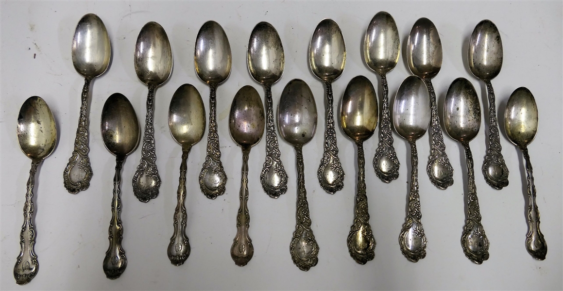 17 Monogrammed Sterling Silver Tea Spoons
