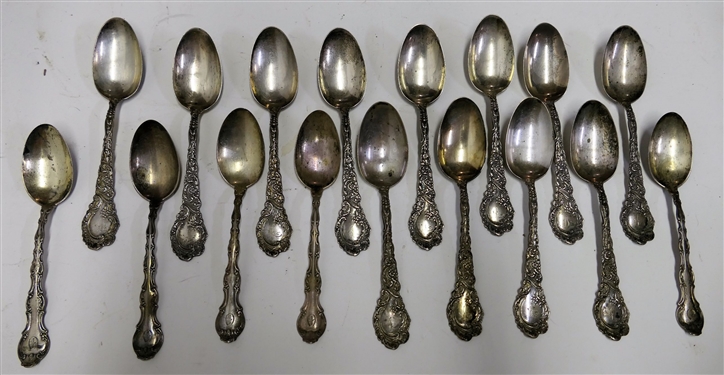 17 Monogrammed Sterling Silver Tea Spoons