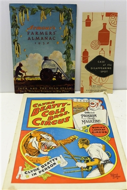 1961 Clyde Beatty-Cole Bros Circus Program, Amour's Farmer's Almanac - 1930, Case of the Disappearing Spot, and Lincoln Head Cent Book - with Some Pennies