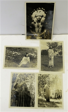 4 American Indian Photographs 2 of a Chief and 2 of a Squaw - Pictures by Pickard Jun 20 1938 - On Reverse - Also Includes 1 Indian Post Card