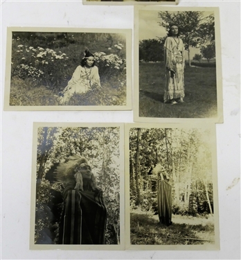 4 American Indian Photographs 2 of a Chief and 2 of a Squaw - Pictures by Pickard Jun 20 1938 - On Reverse - Also Includes 1 Indian Post Card