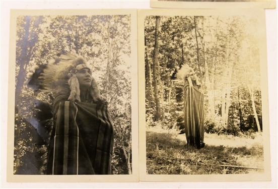 4 American Indian Photographs 2 of a Chief and 2 of a Squaw - Pictures by Pickard Jun 20 1938 - On Reverse - Also Includes 1 Indian Post Card