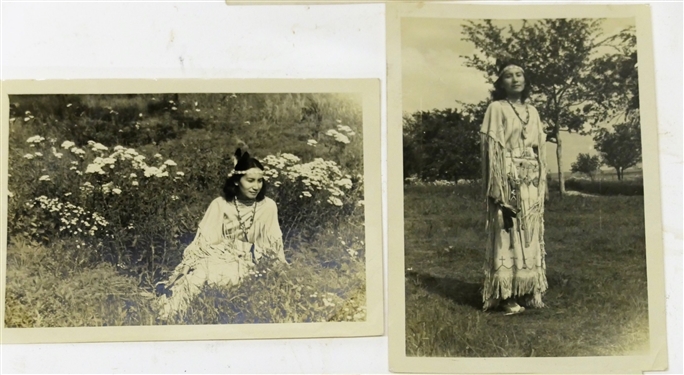 4 American Indian Photographs 2 of a Chief and 2 of a Squaw - Pictures by Pickard Jun 20 1938 - On Reverse - Also Includes 1 Indian Post Card