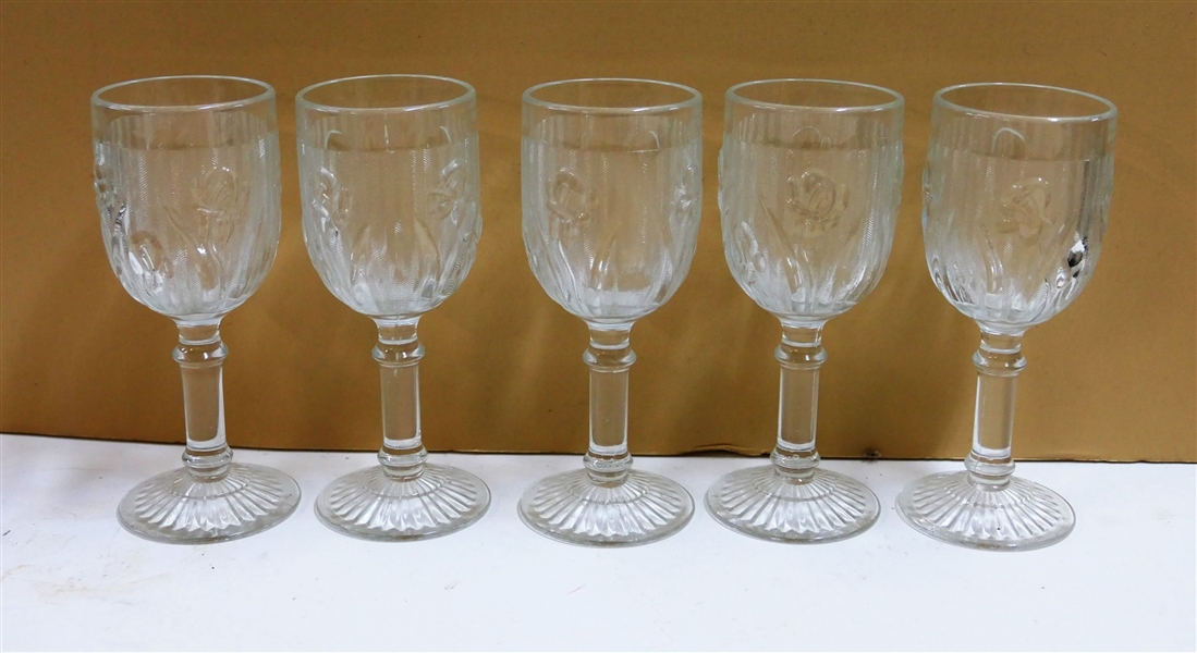 5 - Iris and Herringbone Wine Glasses - Each Measures 5 7/8"