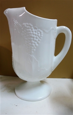 Westmoreland Paneled Grape Milk Glass Footed Ice Lip Pitcher and 8 Glasses 