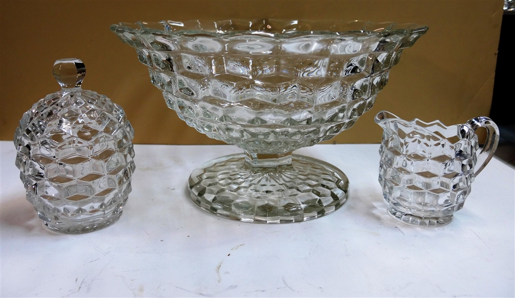 American Fostoria Footed Bowl and Cream & Sugar Set - Bowl Measures 7 1/2" tall 13 1/2"