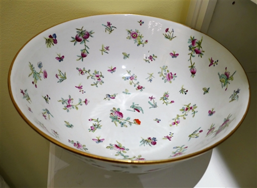 Large Japanese Porcelainware Bowl - Hand Painted in Hong Kong - Measures 6 1/2 tall 14 1/4 Across