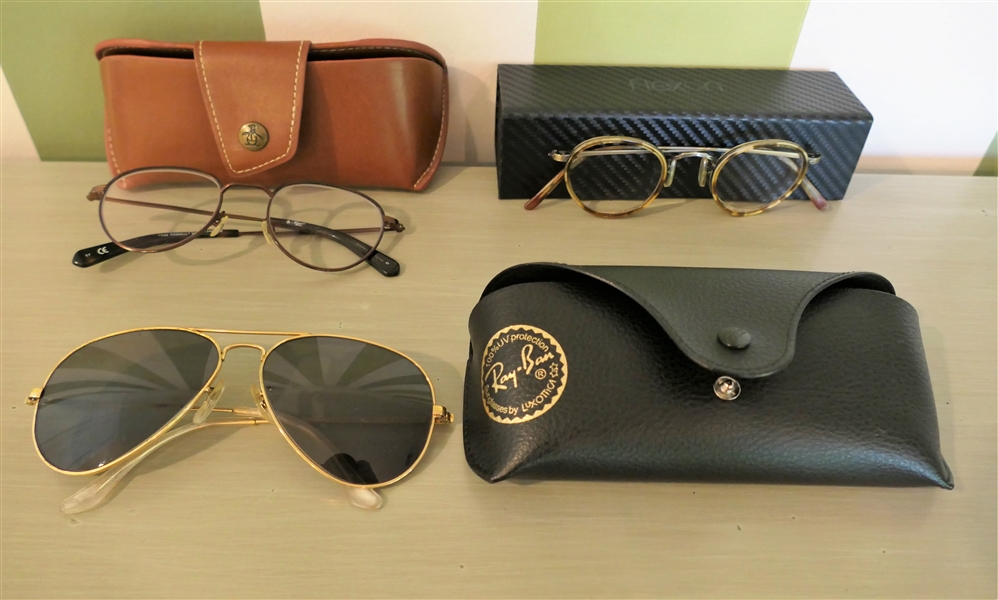 3 Pairs of Prescription Glasses including Rayban Sunglasses, Oliver Peoples Frames, and Penguin "The Ferrell"