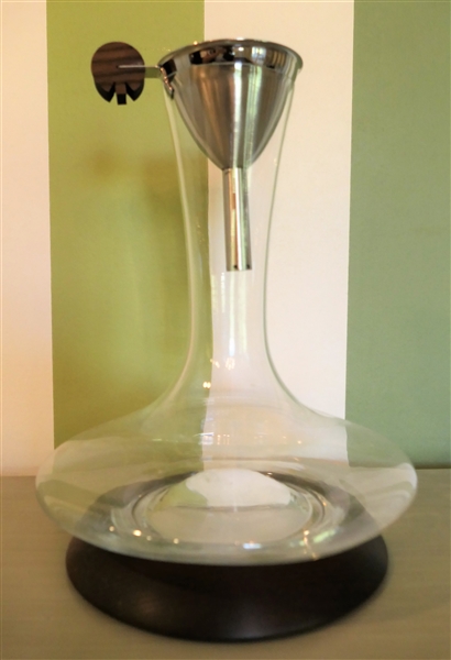 Legnoart Made in Italy Decanter - with Mirrored Wood Platform and Stainless and Wood Funnel - Measures 12" Tall 