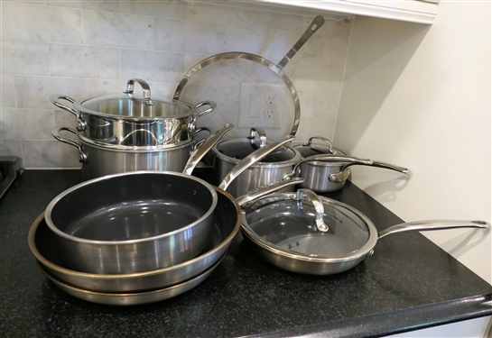 Lot of Nice Greenpan Cookware Exclusively for Williams Sonoma - 8 Pieces and Lids - Largest Skillet Measures 12 Across Smallest 7 Across Induction