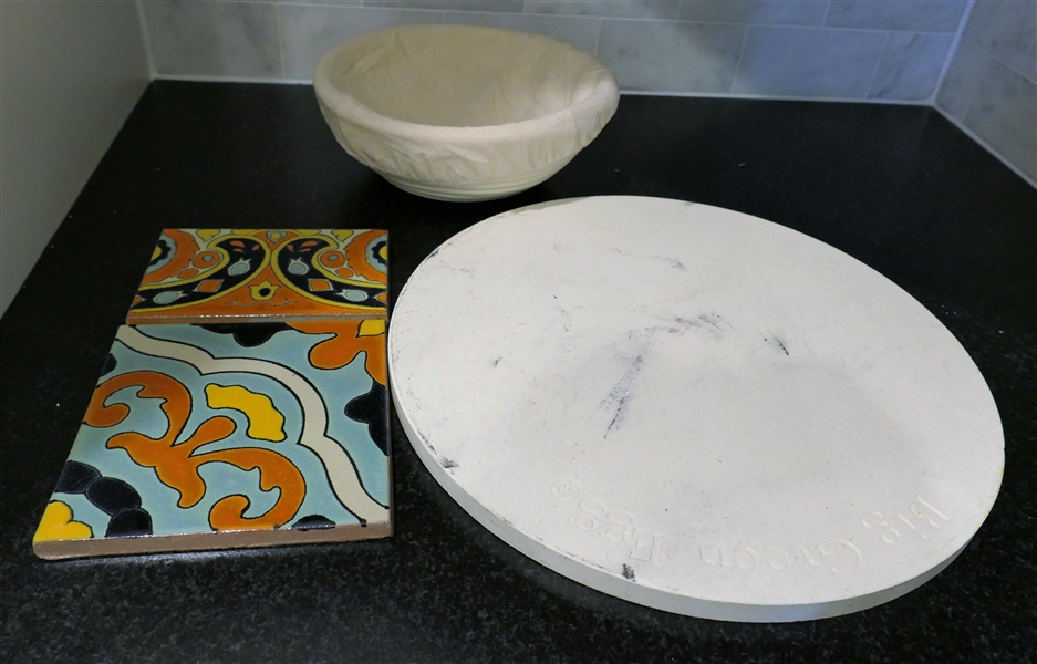 Green Egg Pizza Insert, 2 Classic Terra Cotta Tiles, and Bread Proofing Bowl 