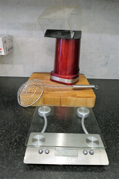 Cuisinart Popcorn Popper, Taylor Kitchen Scales, Small Butcher Block, and Skimmer