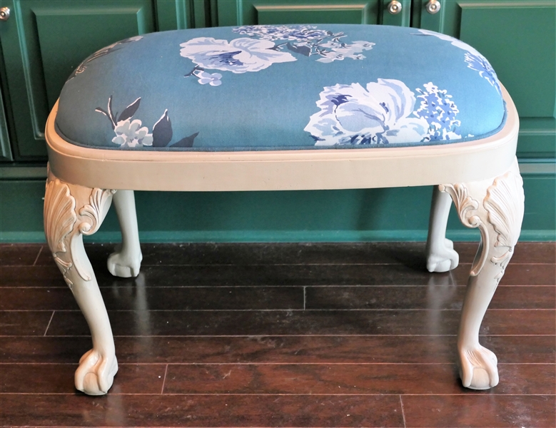 Oval Stool with Ball and Claw Feet - Shell Carved Knees - Measures 19" Tall 27" by 17" - Beautiful Upholstery