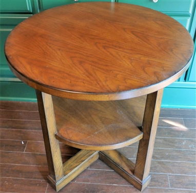 Broadmoor Oak Chairside Table by Century Furniture with Brass Tag - Solid Oak  - Measures 25 1/2 tall 26