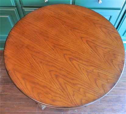 Broadmoor Oak Chairside Table by Century Furniture with Brass Tag - Solid Oak  - Measures 25 1/2 tall 26