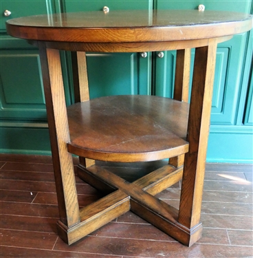 Broadmoor Oak Chairside Table by Century Furniture with Brass Tag - Solid Oak  - Measures 25 1/2 tall 26