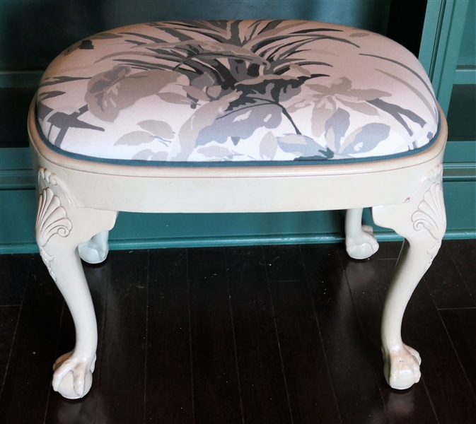 Oval Stool with Ball and Claw Feet - Shell Carved Knees - Measures 19" Tall 27" by 17" - Beautiful Upholstery