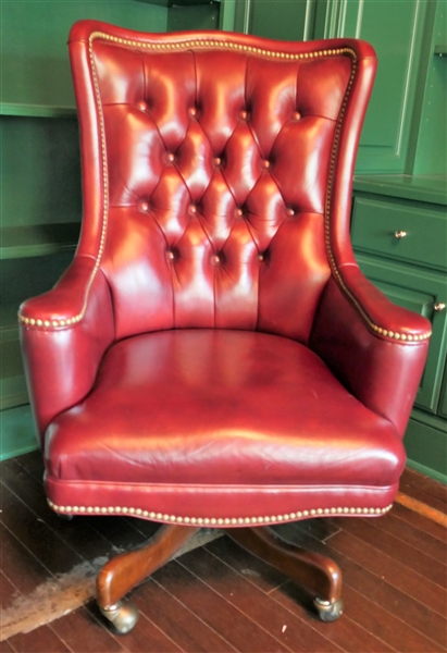 Hancock and Moore Editors Swivel Tilt Chair Red Leather with Old Gold Nail Trim 