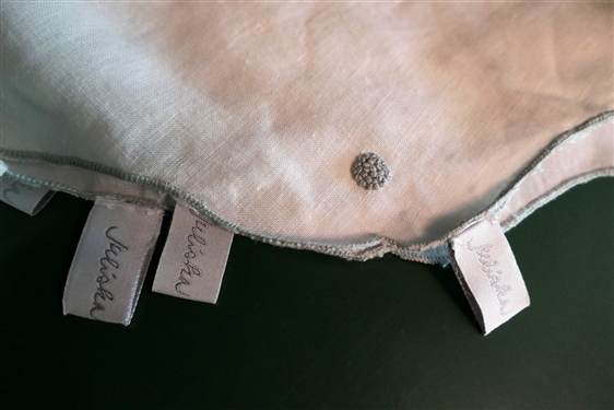 Juliska Linen Napkins and Placemats - White with Green Trim and Dots - 8 Place Mats Measuring 15 Across and 8 Napkins