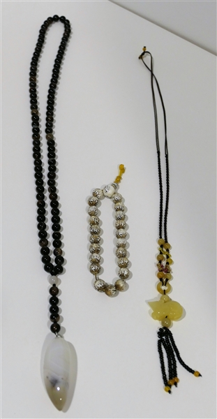 2 Stone Necklaces and Stone Bracelet - Necklace with Carved Stone Mouse is 16" Long 