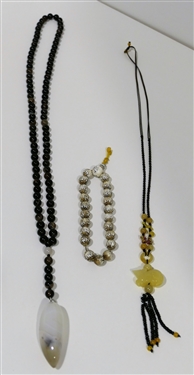 2 Stone Necklaces and Stone Bracelet - Necklace with Carved Stone Mouse is 16 Long 