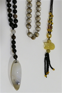 2 Stone Necklaces and Stone Bracelet - Necklace with Carved Stone Mouse is 16 Long 