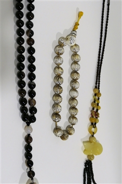 2 Stone Necklaces and Stone Bracelet - Necklace with Carved Stone Mouse is 16 Long 