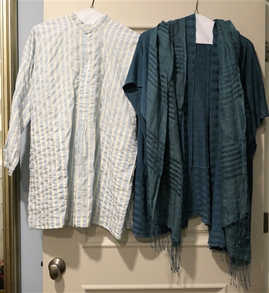 Eskandar Teal Sweater with Matching Scarf - Size O/S and White and Light Blue Striped Tunic Size 0 