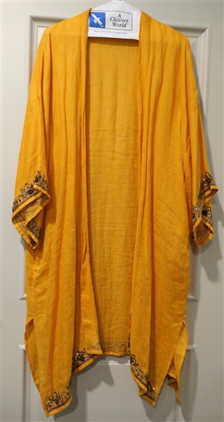 Eskandar Orange Linen Duster with Copper Sequins and Embroidery on Trim - Size 1