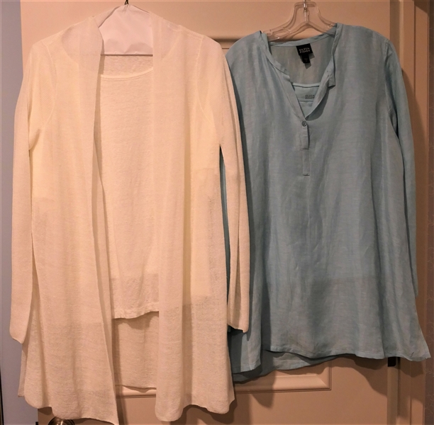 Eileen Fisher Light Blue Tunic and Shell Size XL and Eileen Fisher White T-Shirt and Cardigan - Shirt XL, Sweater L