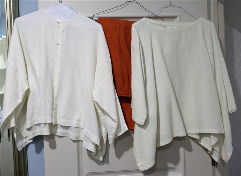 2 Cream Eskandar Linen Tunics Size 1 and Burnt Orange Eskandar Pants Size 3