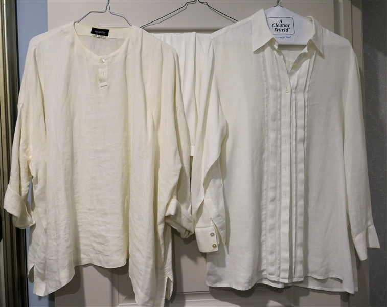 Cabi White Linen Blouse Size XL, Eskandar Tunic Size 1, and Eskandar Cotton Pants Size 3