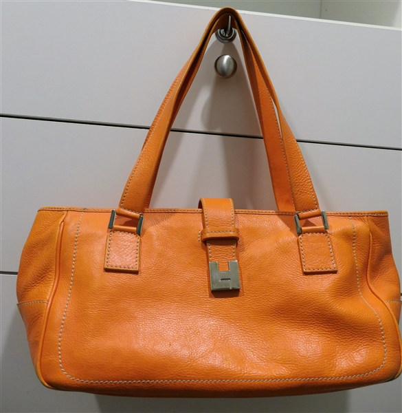 Lambertson Truex Orange Leather Purse - Measures 14" Long 7" Deep