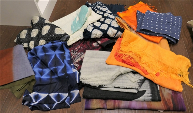 Lot of 12 Beautiful Scarves including Eskandar, Eileen Fisher, Cashmere, MK, Hand Died, and Others